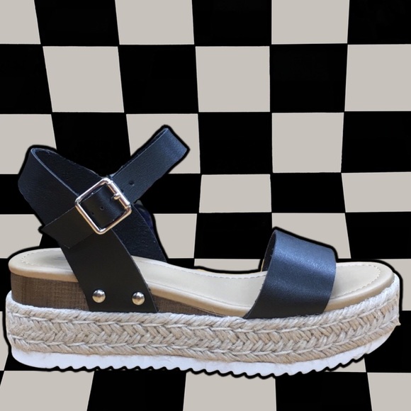 RESTOCK Soda Clip Black FlatForm Espadrille Sandal - Picture 4 of 9